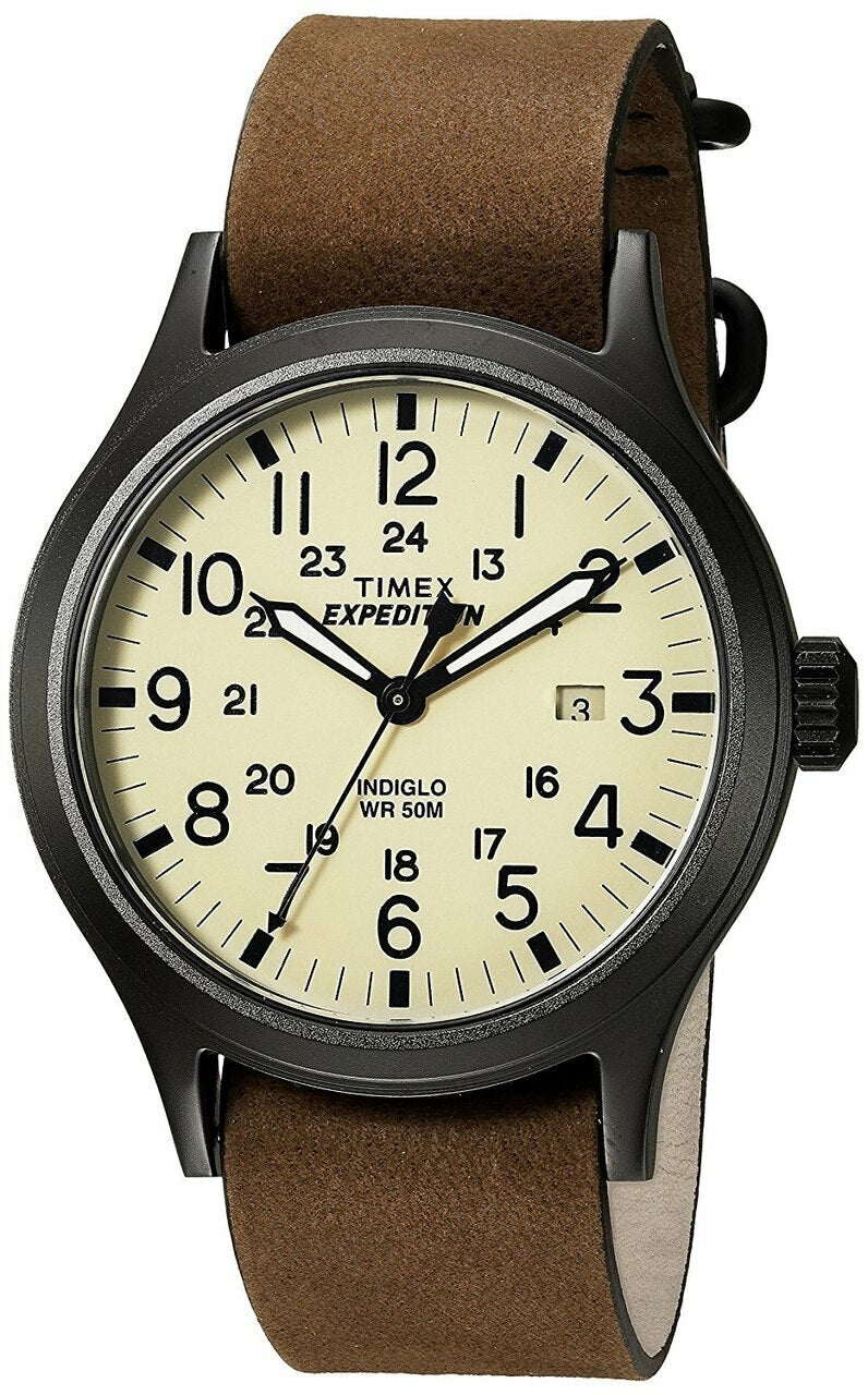 Timex Mens Brown Leather Beige Dial Expedition Scout 40 Watch