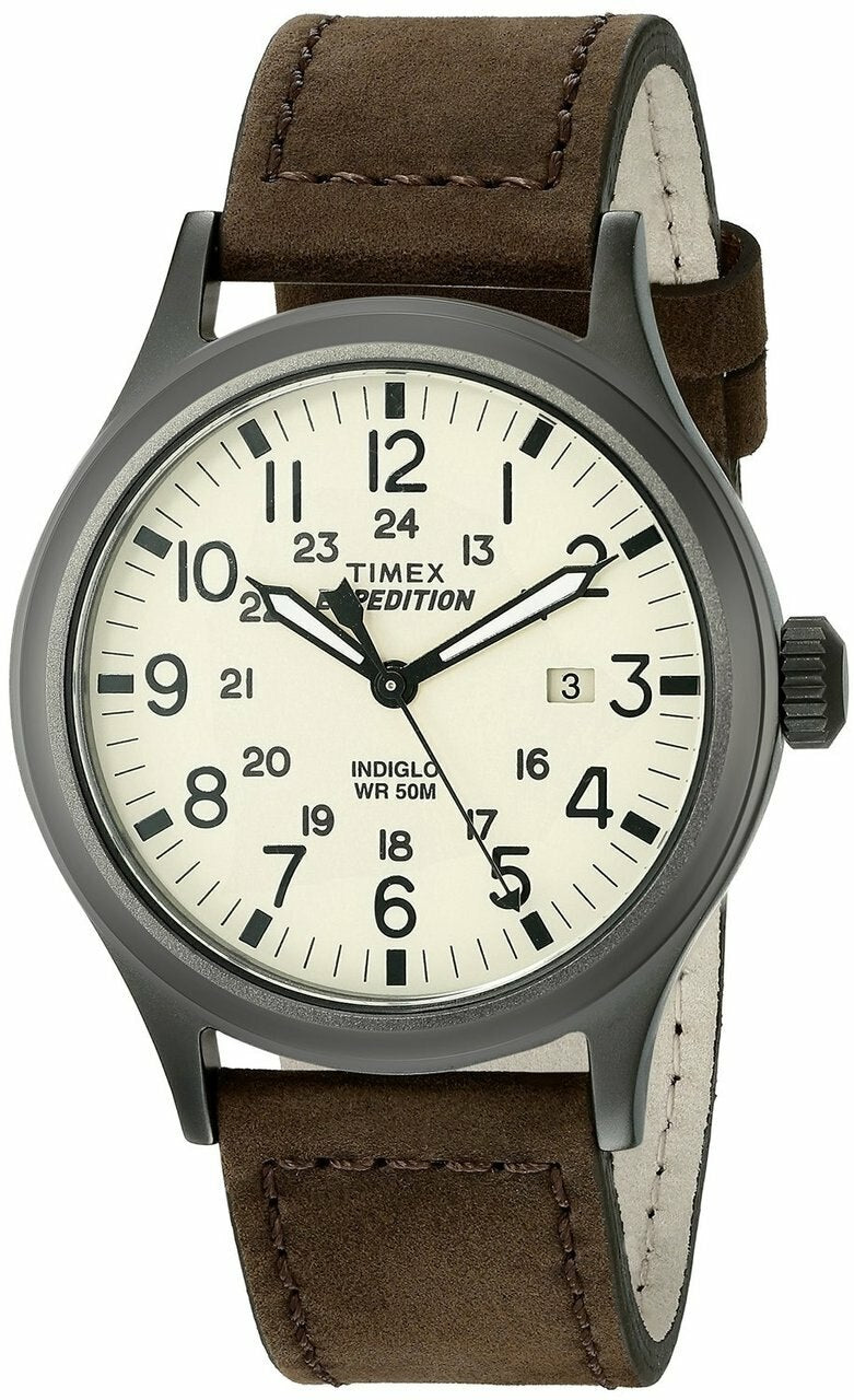 Timex Mens Dark Brown Leather Expedition Scout 40 Watch