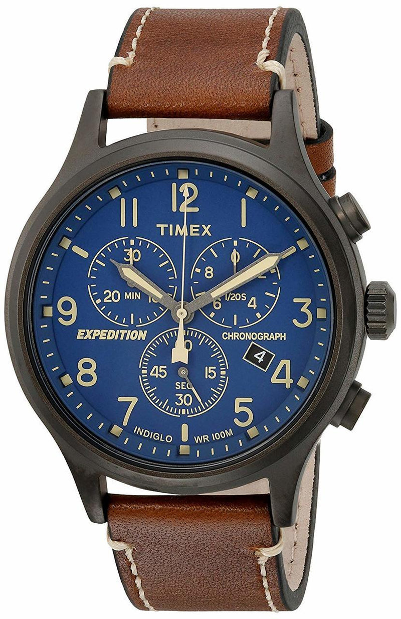 Timex Mens Expedition Scout Brown Leather Band Chronograph Watch