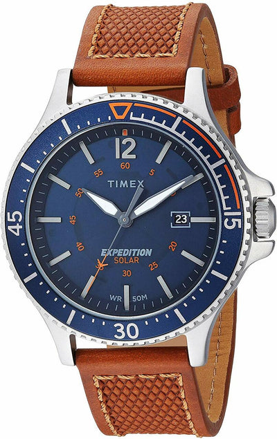 Timex Mens Tw4B15000 Expedition Ranger Solar Tan/Blue Leather Strap Watch