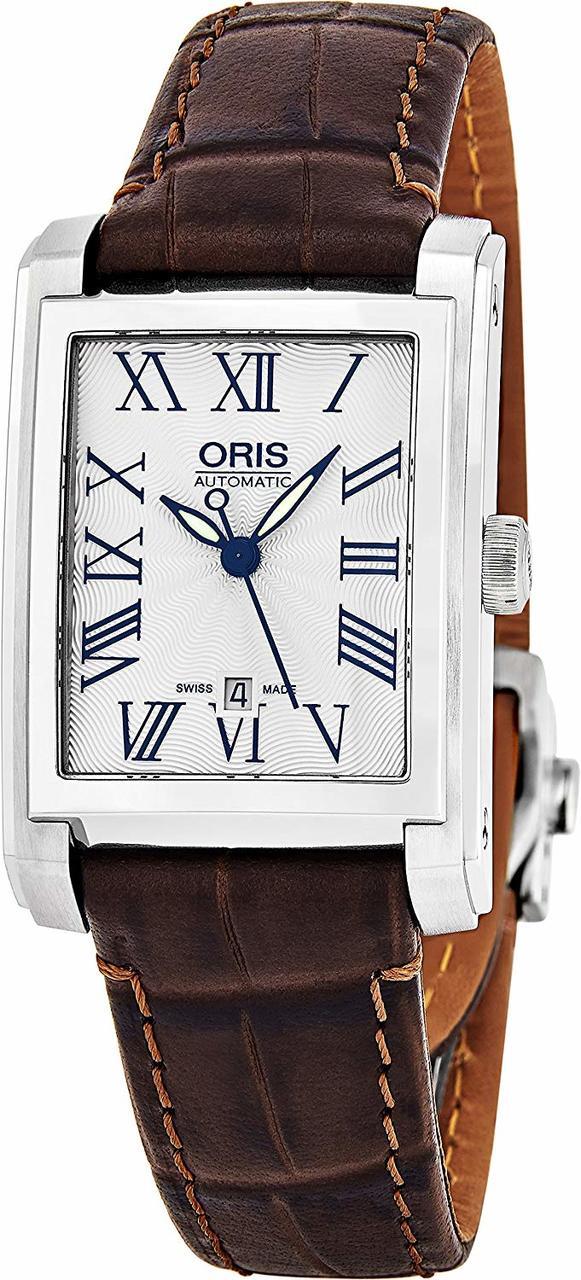Oris Rectangular Date Silver Dial Brown Leather Womens Watch