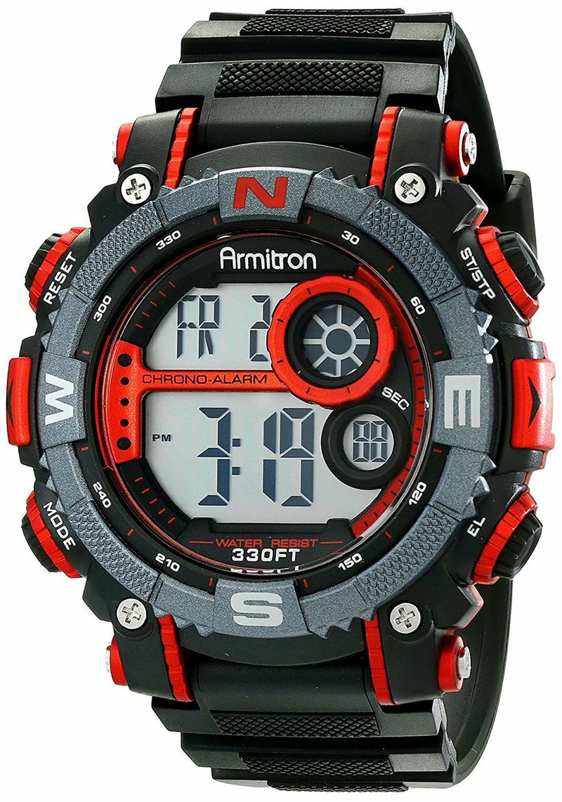 Armitron Sport Mens 40/8284Red Large Metallic Red Accented Black Resin Strap Chronograph Digital Watch