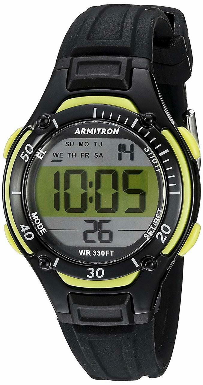 Armitron 45/7062Lgn Lime Green Accented Digital Chronograph Black Resin Strap Womens Watch