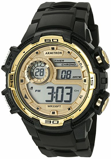 Armitron Sport Mens 40/8347Bkgd Gold-Tone Accented Digital Chronograph Black Resin Strap Watch