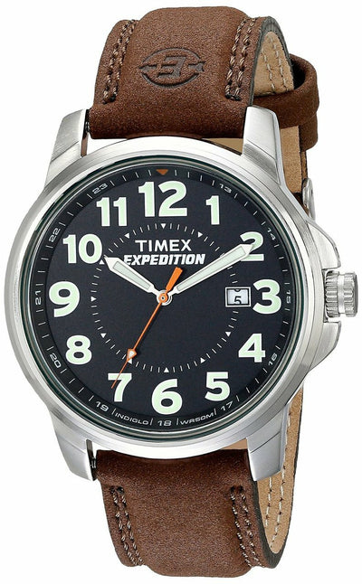 Timex Expedition Metal Field Black Dial Brown Leather Strap T44921 - Mens Watch