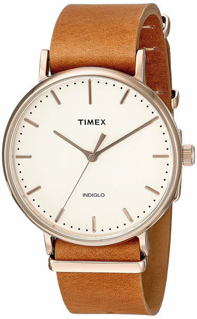 Timex Tw2P91200 Faairfield 41 Brown Leather Slip-Thru Strap Unisex Watch