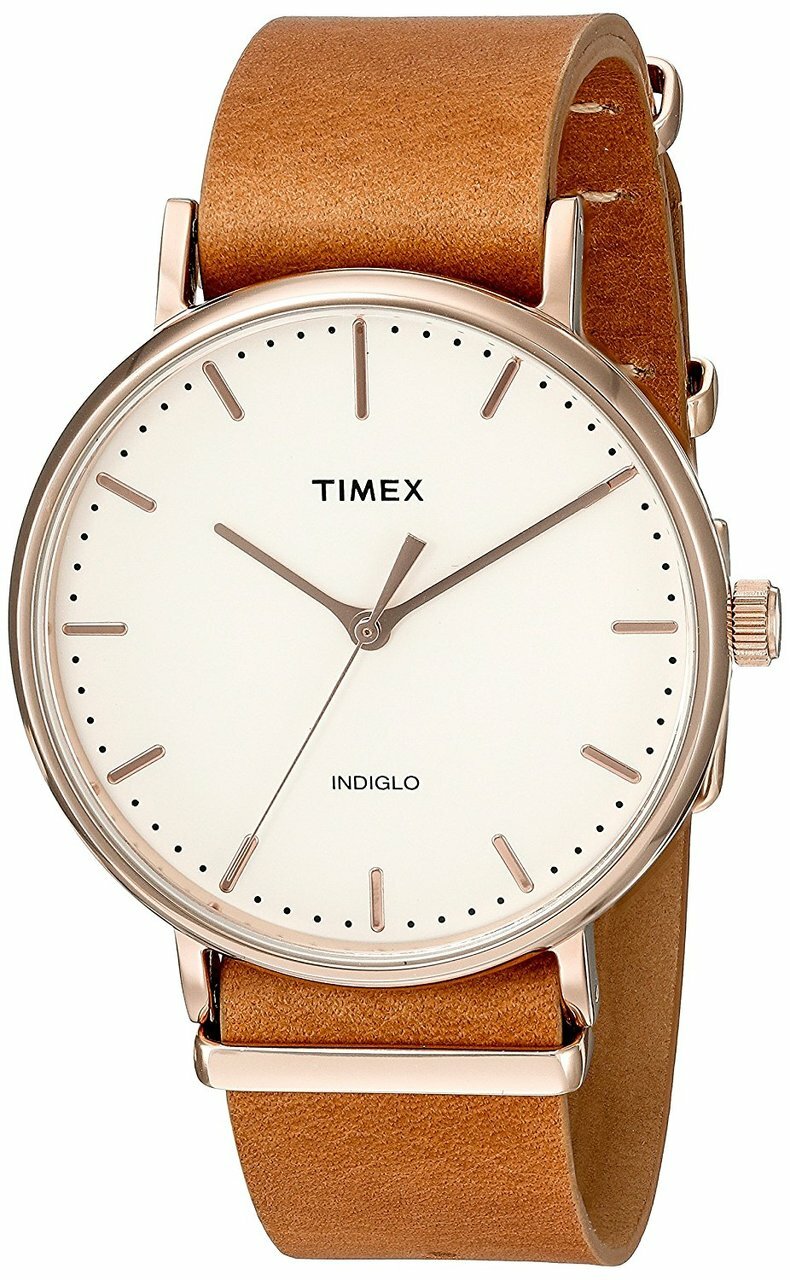 Timex Tw2P91200 Faairfield 41 Brown Leather Slip-Thru Strap Unisex Watch