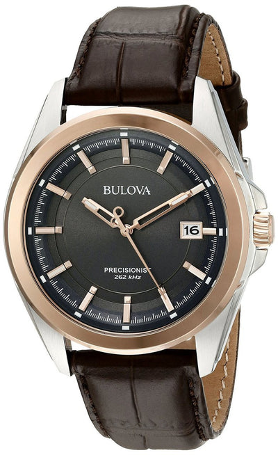 Bulova Mens 98B267 Stainless Steel Dress Watch With Brown Leather Band