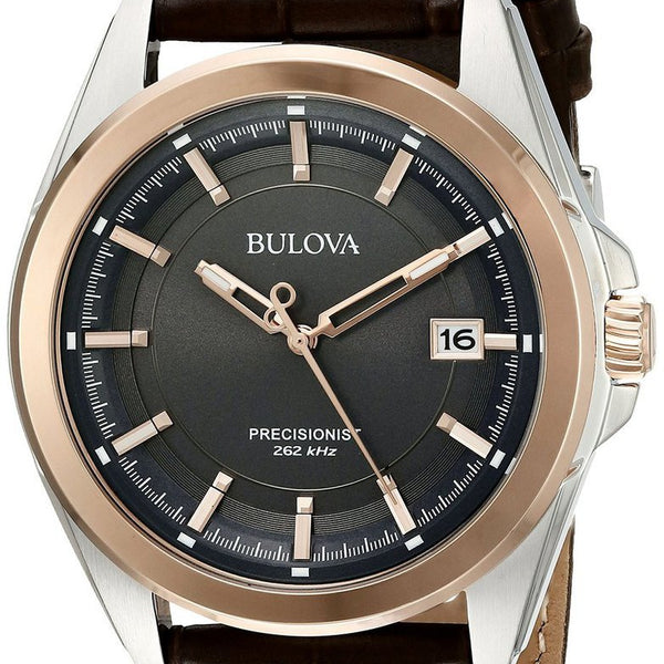 Bulova Mens 98B267 Stainless Steel Dress Watch With Brown Leather Band Watch Direct
