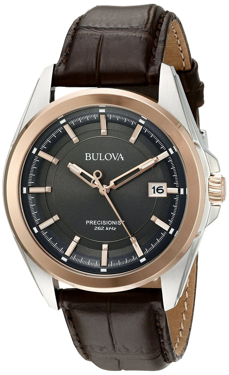 Bulova Mens 98B267 Stainless Steel Dress Watch With Brown Leather Band