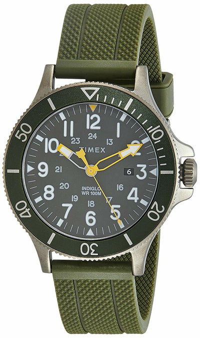 Timex Allied Analog Green Dial Green Rubber Band Mens Watch (Tw2R60800)