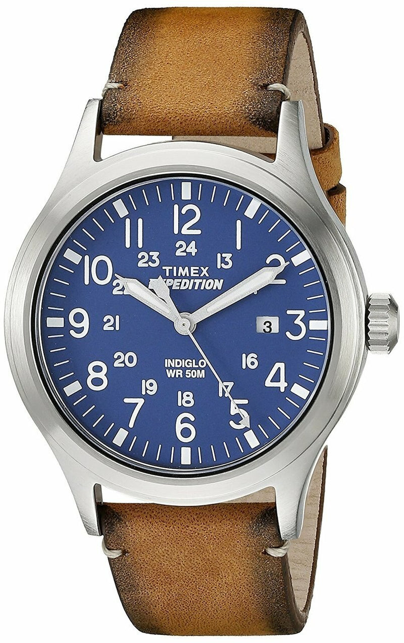 Timex Mens Brown Leather Blue Dial Expedition Scout 40 Watch