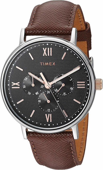 Timex Mens Tw2T35000 Southview 41 Multifunction Brown/Black/Rose Gold Leather Strap Watch