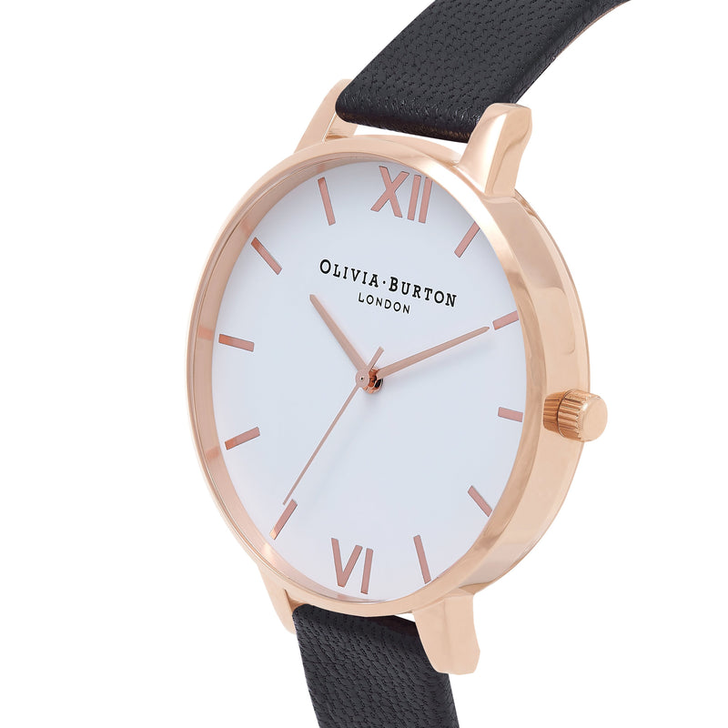 Olivia Burton Big Dial White Dial Black Leather Watch