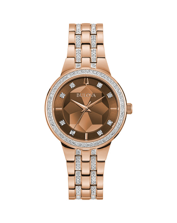 Bulova Crystal Embellished Rose Gold Women's Watch 98L266