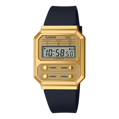 Casio Vintage Revival F100 Gold Leather Strap Watch A100WEFG-9A
