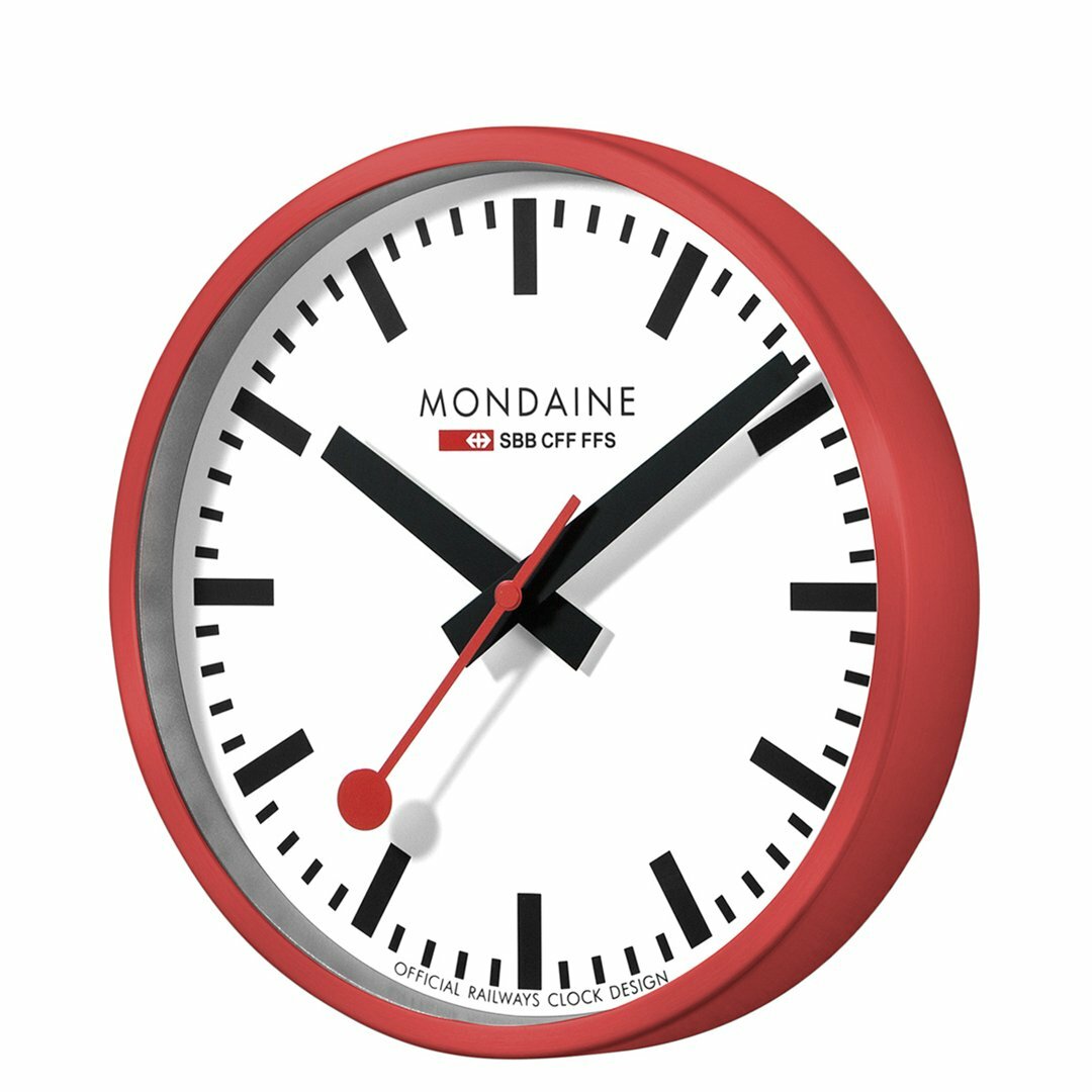 Mondaine Authentic Swiss Railway Style Wall Clock with Brushed Aluminium Case