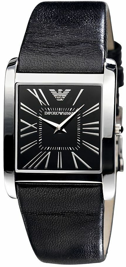 Emporio Armani Super Slim Black Dial Black Leather Ar2007 Unisex Watch