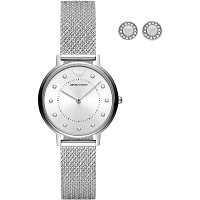 Emporio Armani Womens Luxe Steel Watch Earrings Set Model EA4032