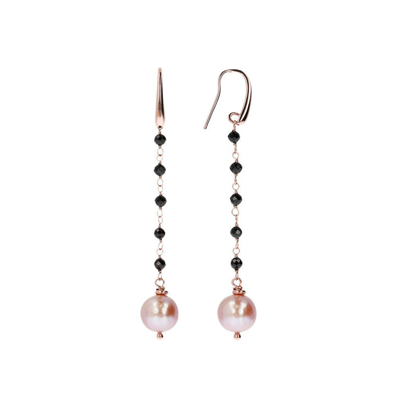 Bronzallure Black Spinel And Rose Pearl Dangle Earrings