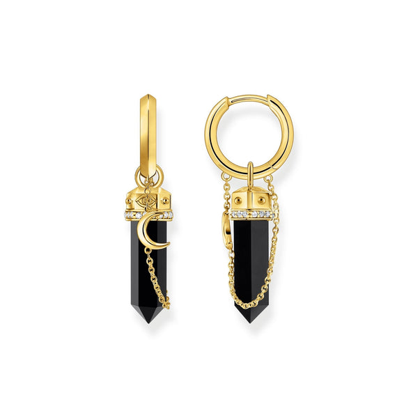 THOMAS SABO Gold Hoop Earrings with Onyx and Small Chain