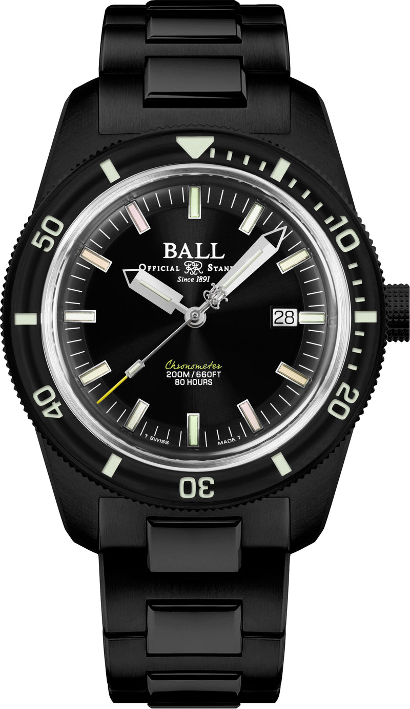 Black dive watch with a rotating bezel and date window.