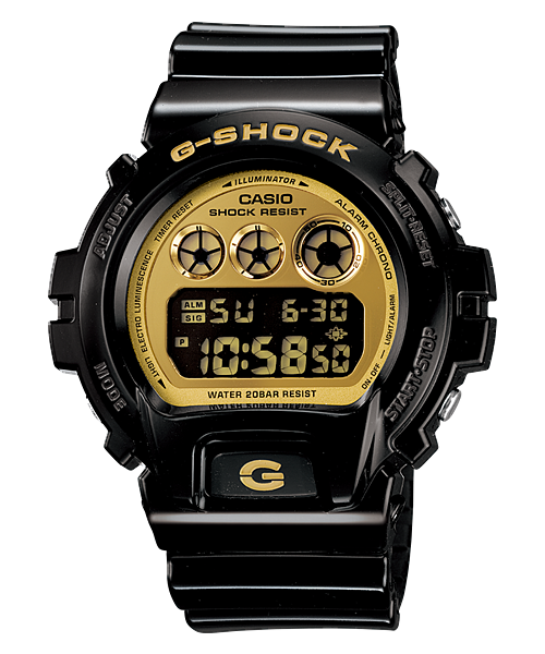 G-Shock Multi-Alarm Black Band Gold Dial Digital Watch DW6900CB-1