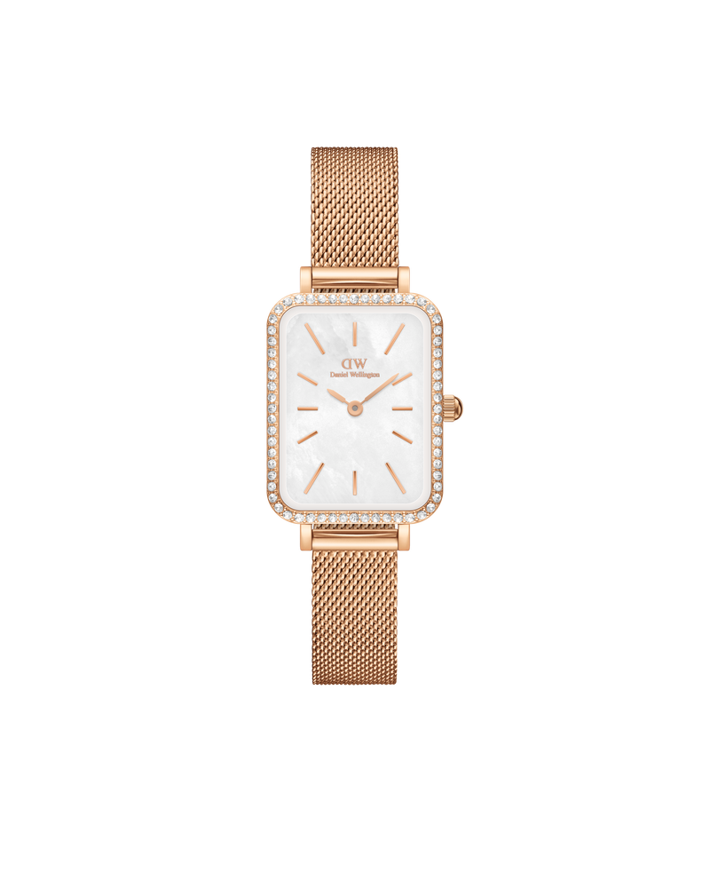 Daniel Wellington Quadro 20x26 Bezel Mesh White Mother of Pearl Rose Gold Watch