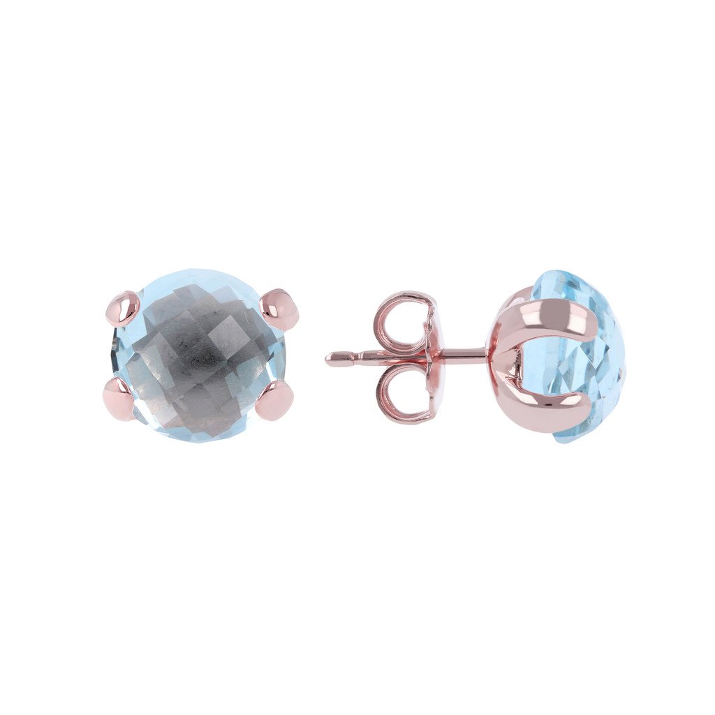 Bronzallure Felicia Shiny Round Faceted Blue Topaz Button Stud Earrings