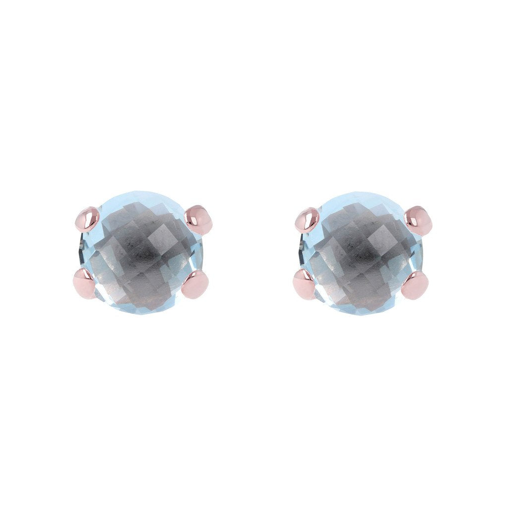 Bronzallure Felicia Shiny Round Faceted Blue Topaz Button Stud Earrings