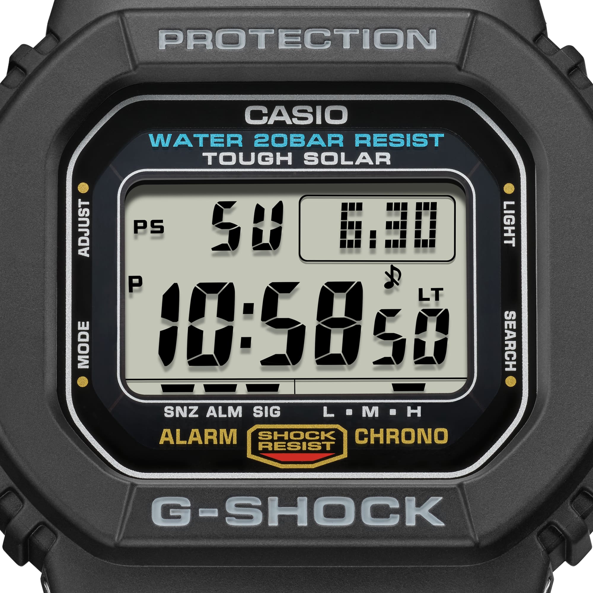 Digital Casio G-Shock watch face displaying the time 10:58:50.