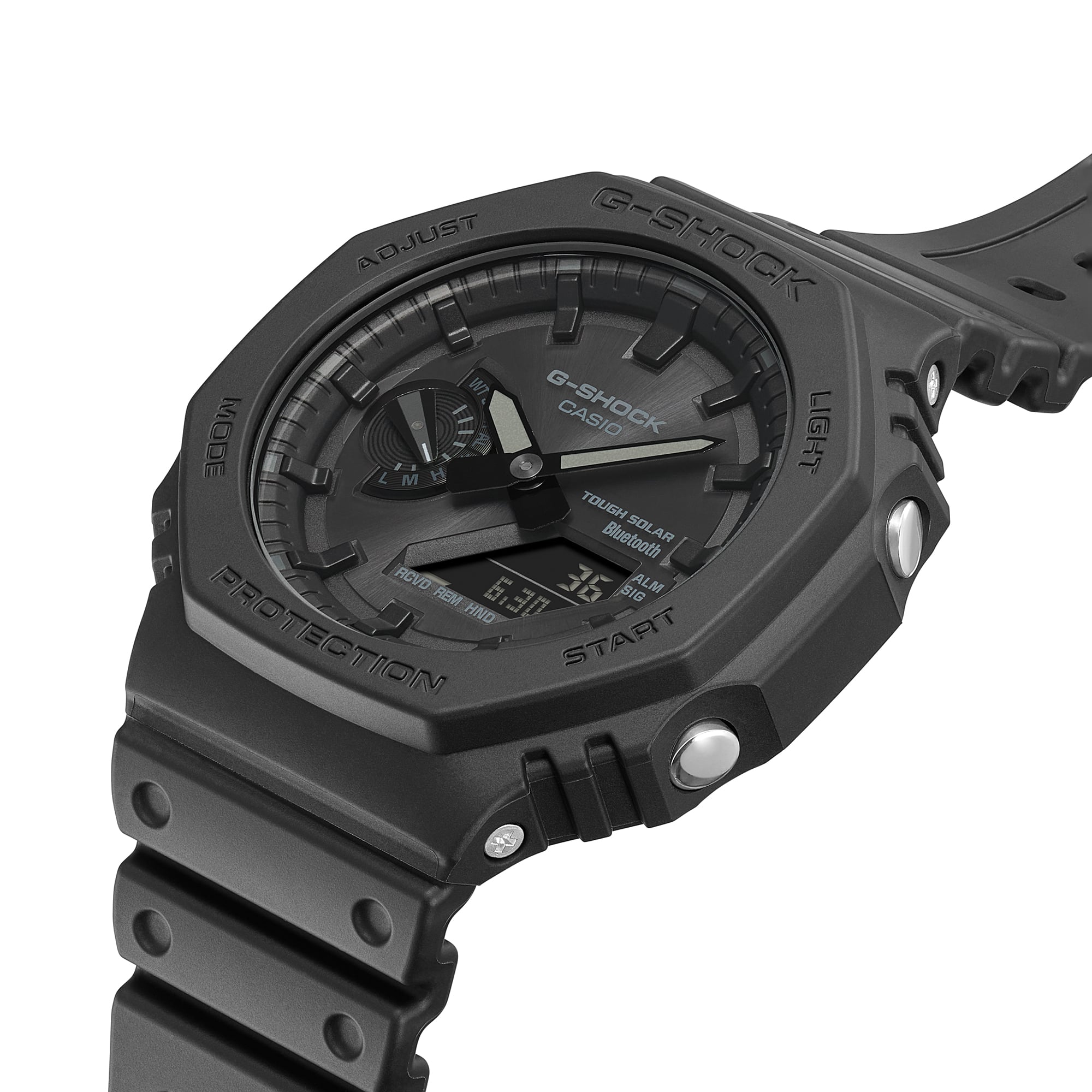 Rugged black digital wristwatch with an octagonal bezel and analog-digital display.