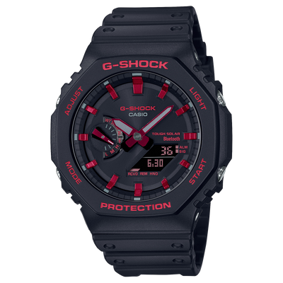 G Shock Octagonal Black Resin Band Red Bluetooth Watch GAB2100BNR