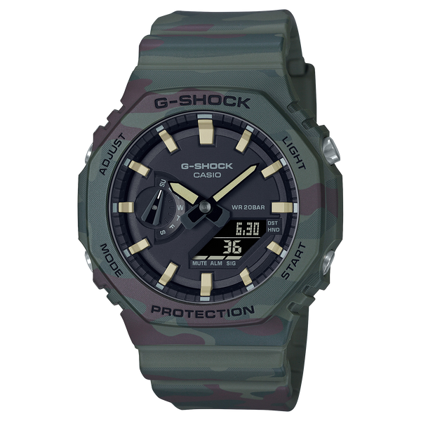 G-Shock wristwatch with a dark green band and black dial face.