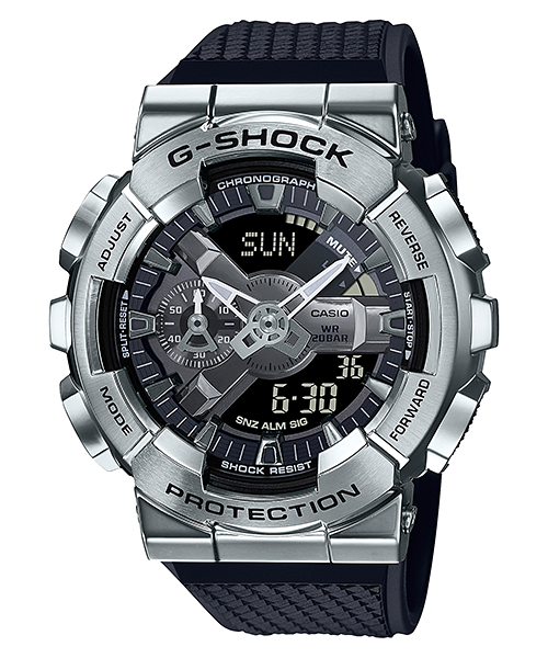 G-Shock wristwatch with a silver metallic case and black digital-analog display.
