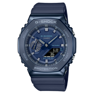 G Shock Metallic Blue Stainless Steel Watch GM2100N 2A with Textured Wristband