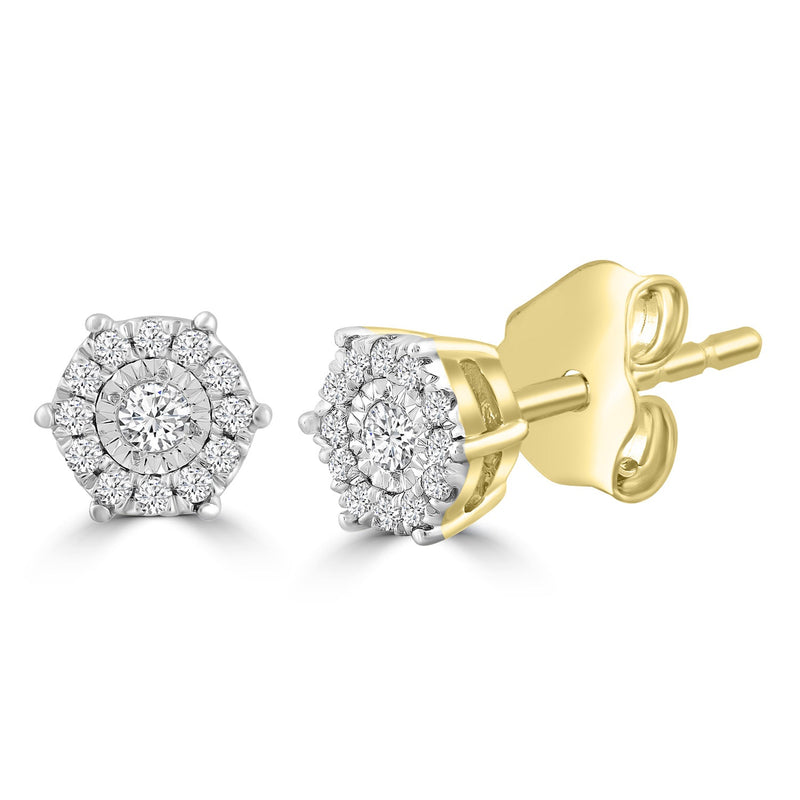 Cluster Stud Earrings with 0.10ct Diamond in 9K Yellow Gold