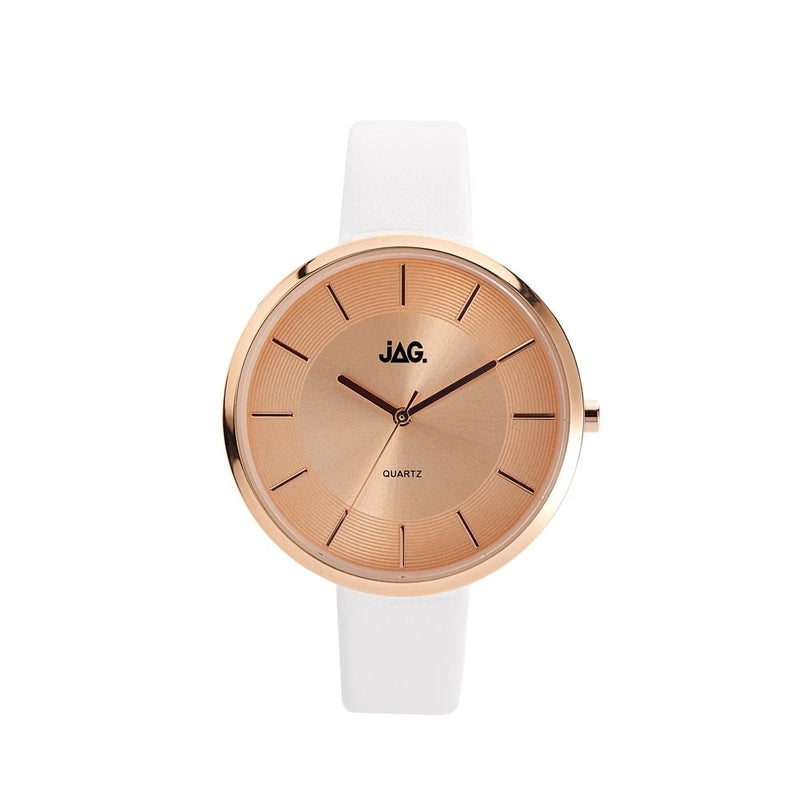 Jag Leah Rose Gold Plated Dial With White Strap Womens Watch