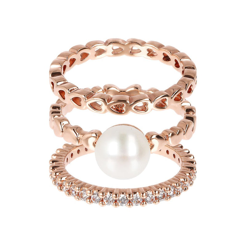 Bronzallure Pearl And Cubic Zirconia Set Of Rings