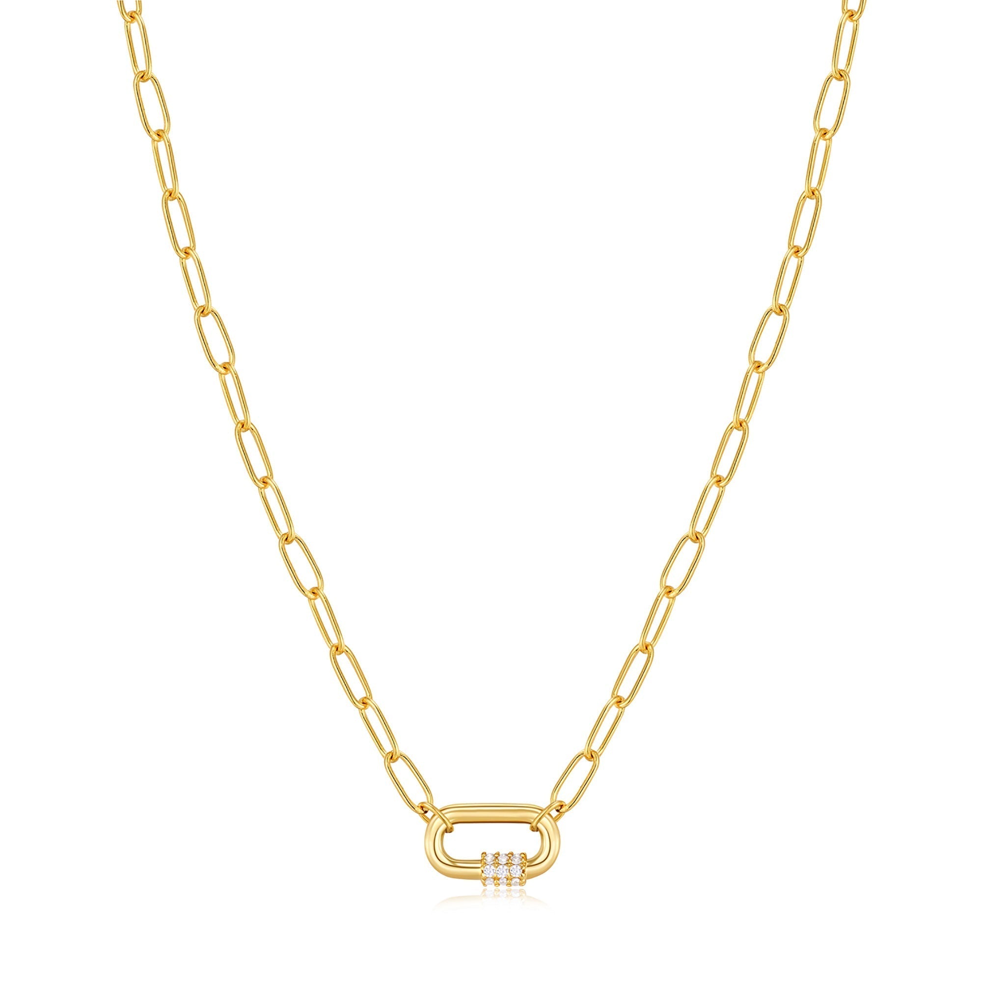 Neon Green Enamel Carabiner Gold Necklace