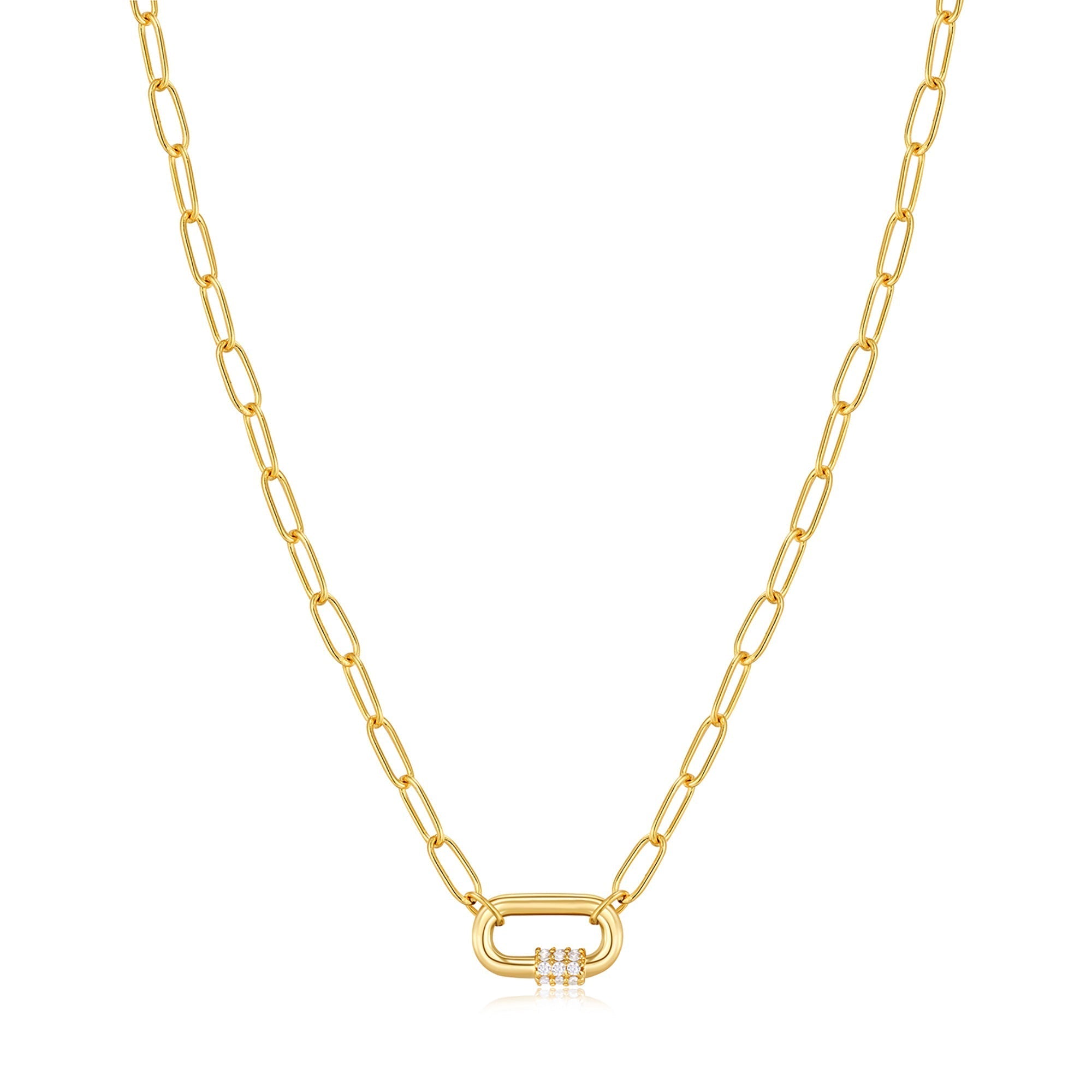 Neon Blue Enamel Carabiner Gold Necklace