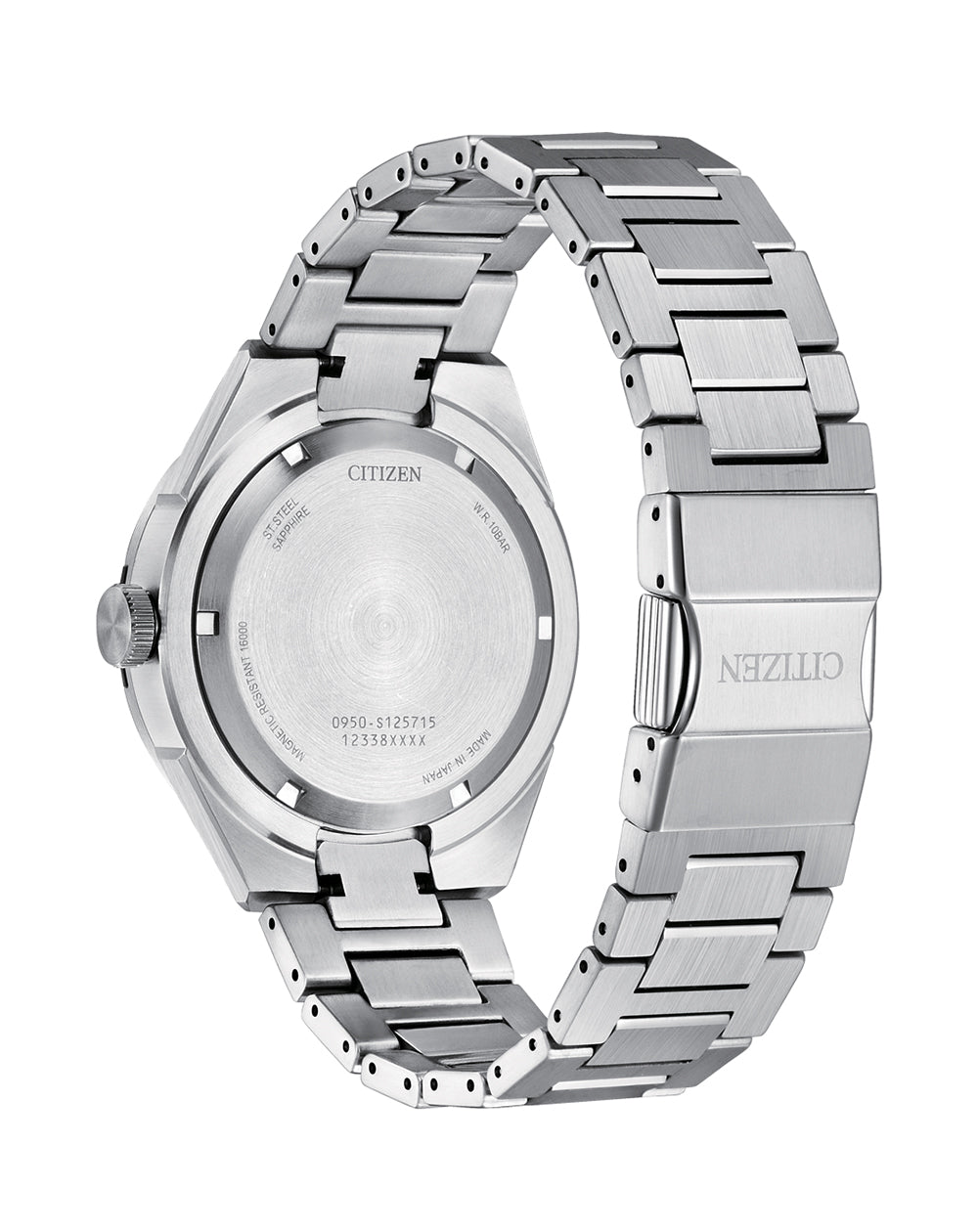 Silver wristwatch with a metal link bracelet.