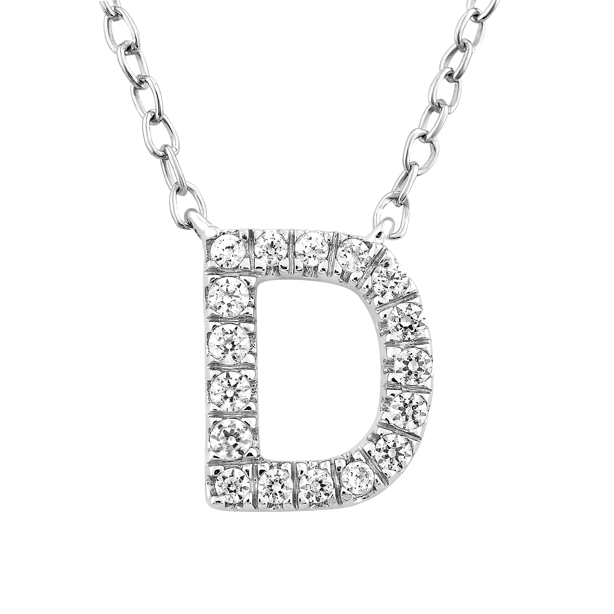 Initial 'D' Necklace with 0.09ct Diamonds in 9K White Gold