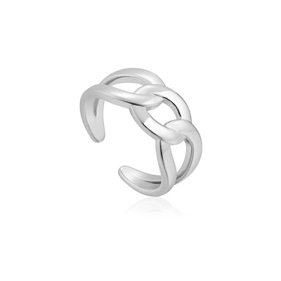 Ania Haie Wide Curb Chain Adjustable Ring - Silver