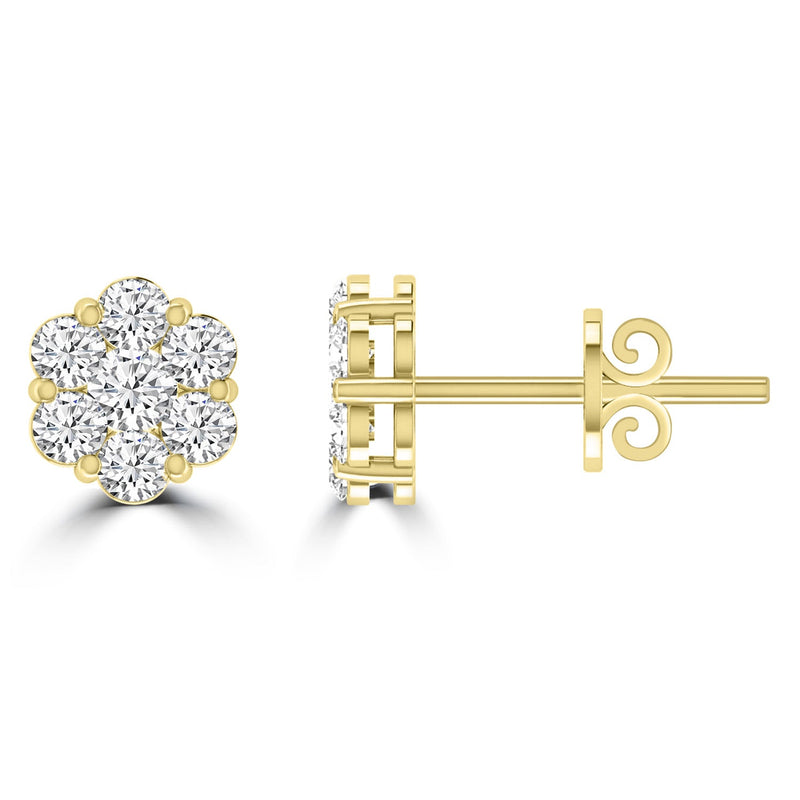 Cluster Stud Diamond Earrings with 0.10ct Diamonds in 9K Yellow Gold - RJ9YECLUS10GH