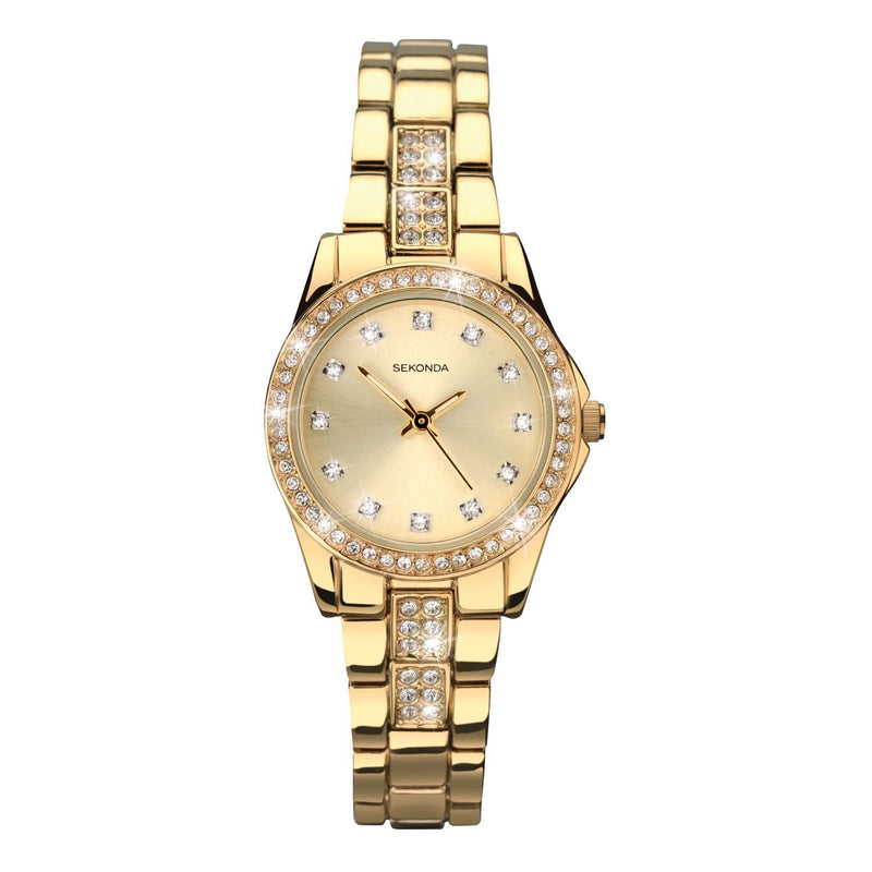 Sekonda Gold Dial Gold Stones Set Rose Gold Bracelet Watch SK2020