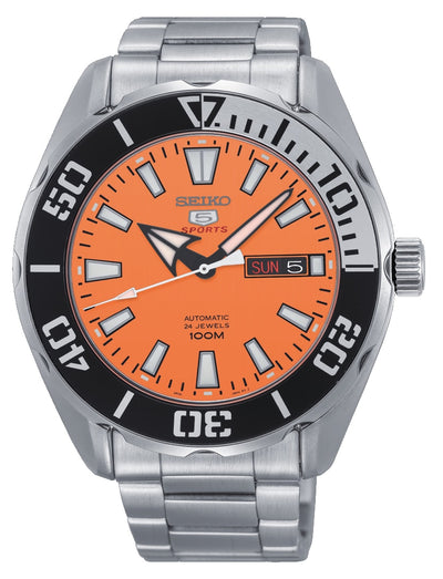 Seiko Automatic Orange Dial Stainless Steel Watch SRPC55J