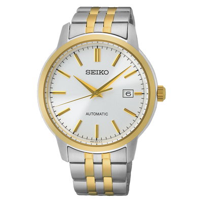 Seiko Essentials Automatic 100M Silver Dial Two Tone Mens Watch