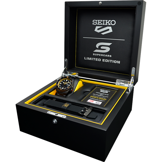 Seiko Supercars Limited Edition Black and Yellow Automatic Watch SRPJ01K