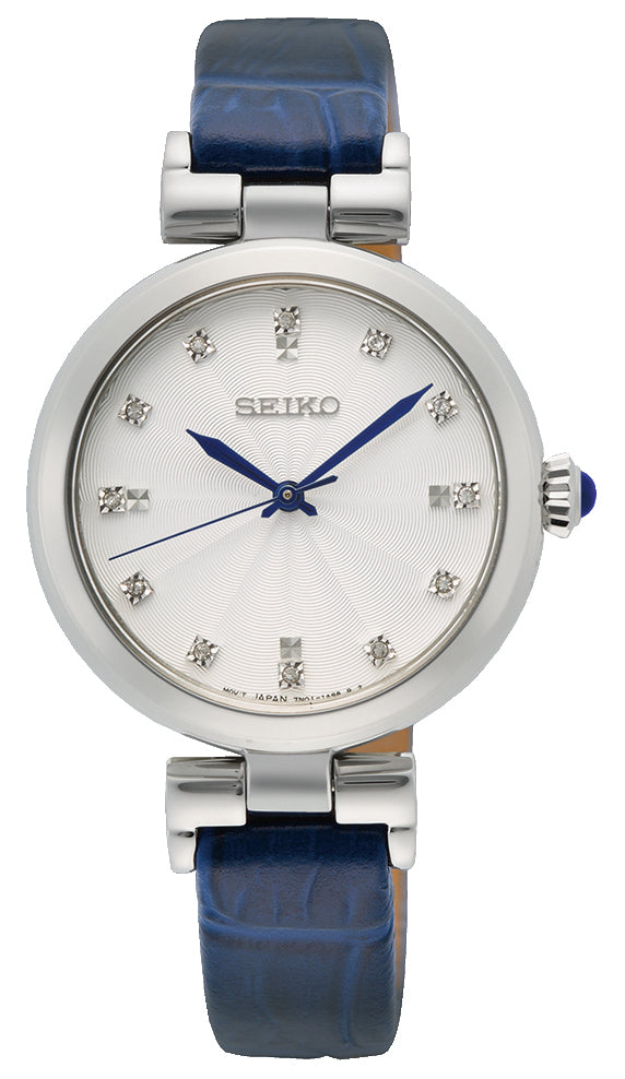 Seiko White Crystal Blue Leather Strap Watch SRZ545P